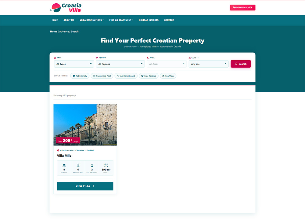 Advanced Villa Search - Custom made By Fiksie WordPress development Team